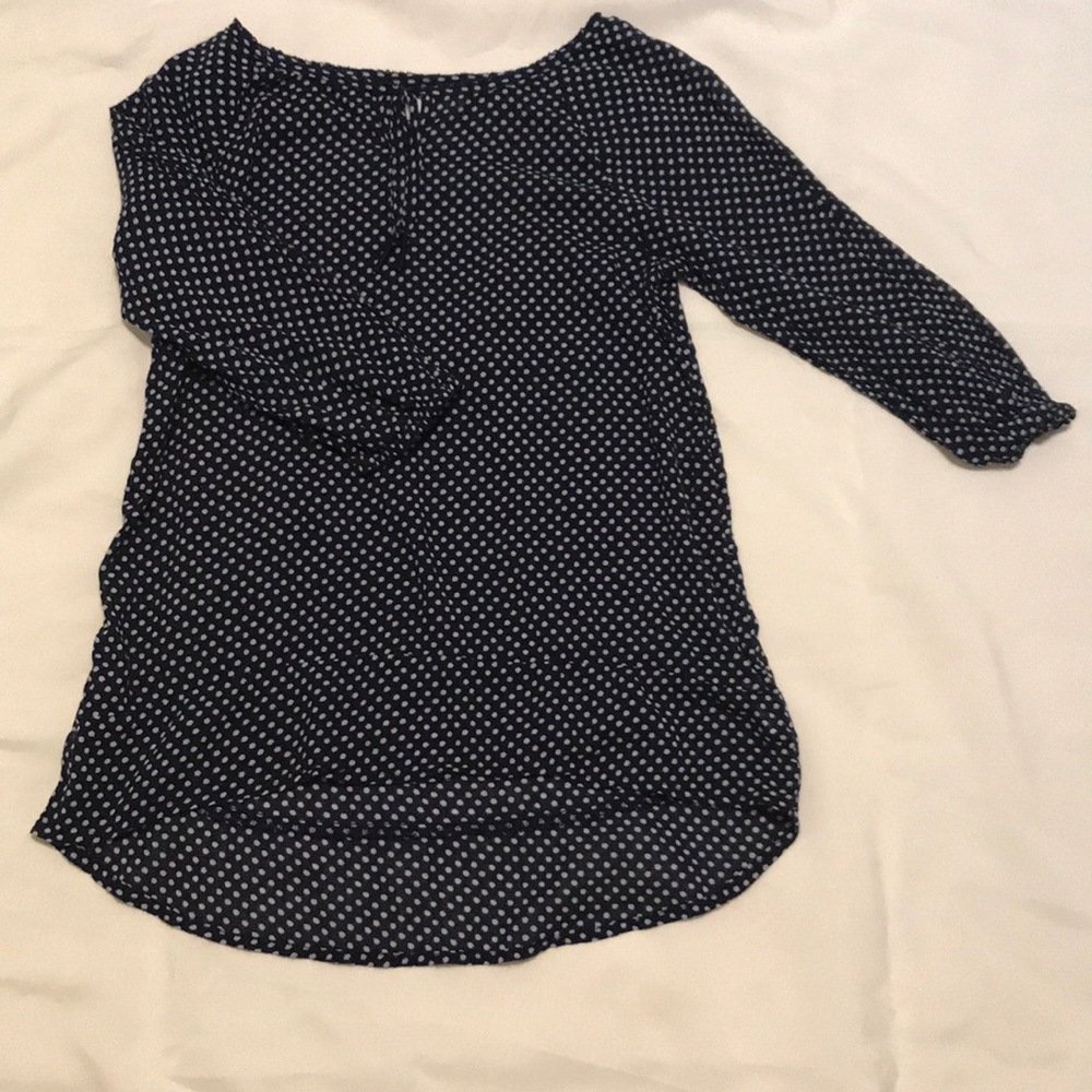 blue and white polka dot long sleeve